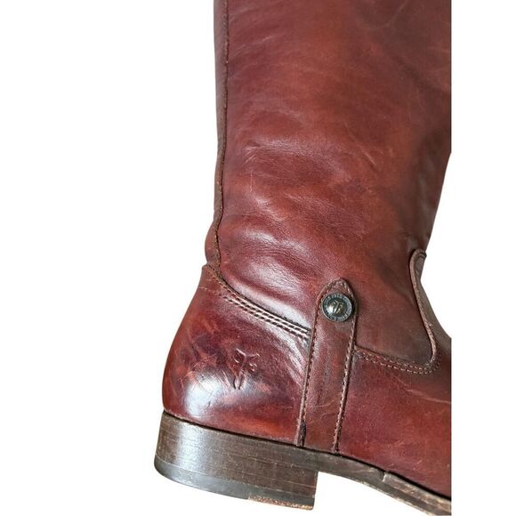 Frye Melissa Tab Leather Riding Boots Extended calf 6.5 Zip Redwood Tall - Picture 11 of 12